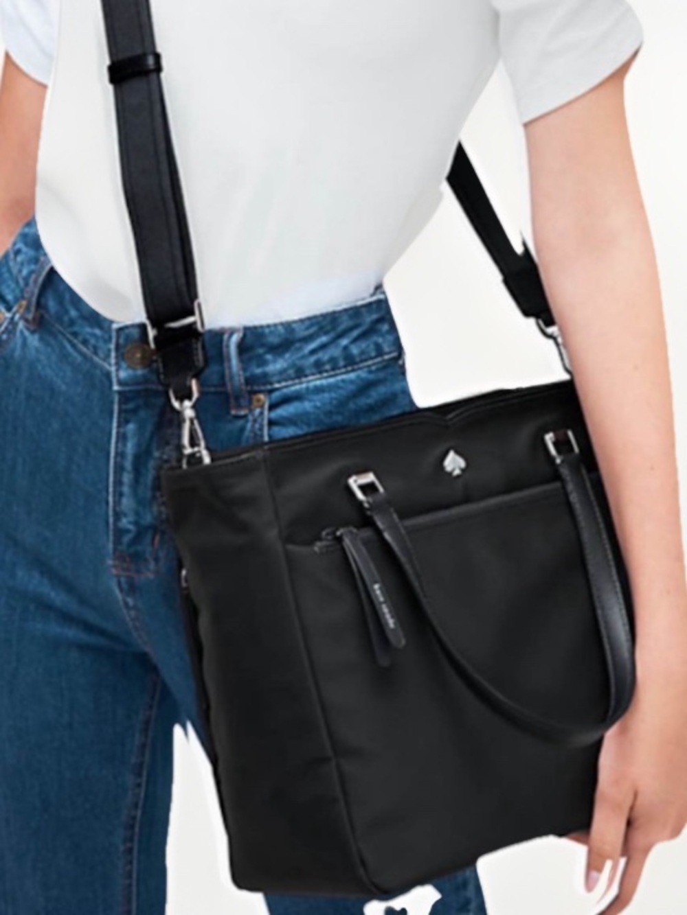 Kate Spade Jae Medium Nylon Satchel Crossbody Bag Black - Picture 11 of 15